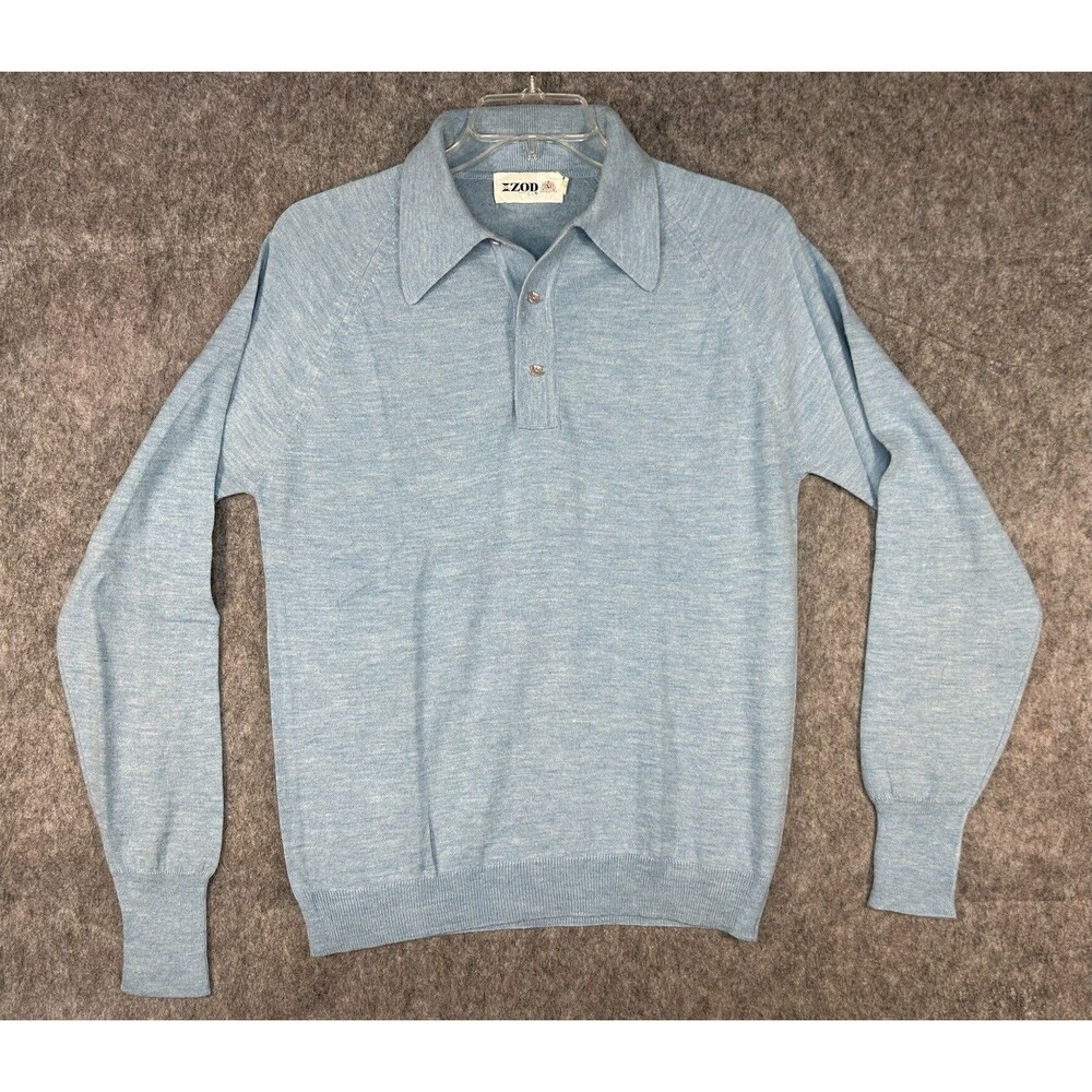Vintage Izod Sweater Men’s Light Blue Button Up Collared Size M Grandpa